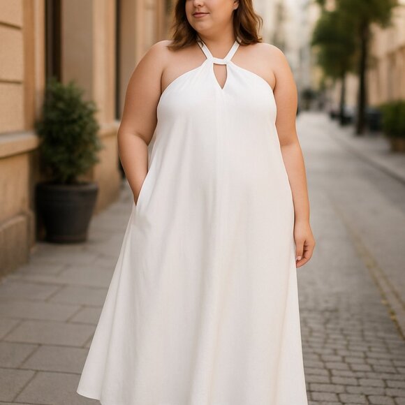 NWOT I.N.C. International Concepts Women's Linen Halter Maxi Dress - Picture 1 of 9